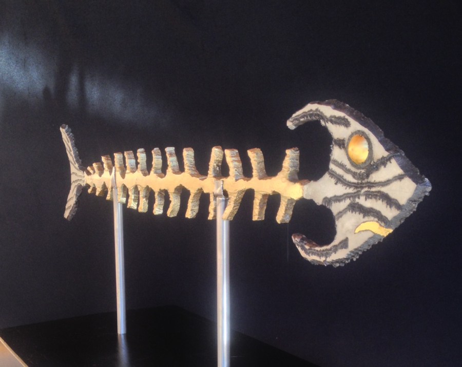 Striped Brass (11 x 15 x 29) Brass and SS with gold leaf ornamentation [Jan 2015]