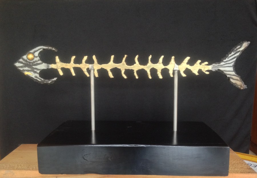 Striped Brass (11 x 15 x 29) Brass and SS with gold leaf ornamentation [Jan 2015]