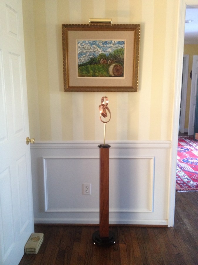 Love . . . (6 x 6 x 50) forged copper on brass rod set in walnut [Dec 2014]