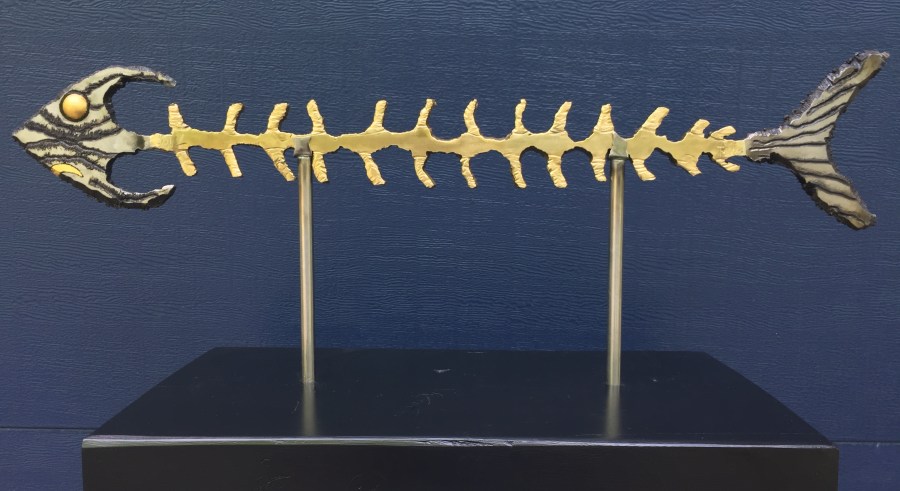 Striped Brass (11 x 15 x 29) Brass and Stainless Steel on cedar base